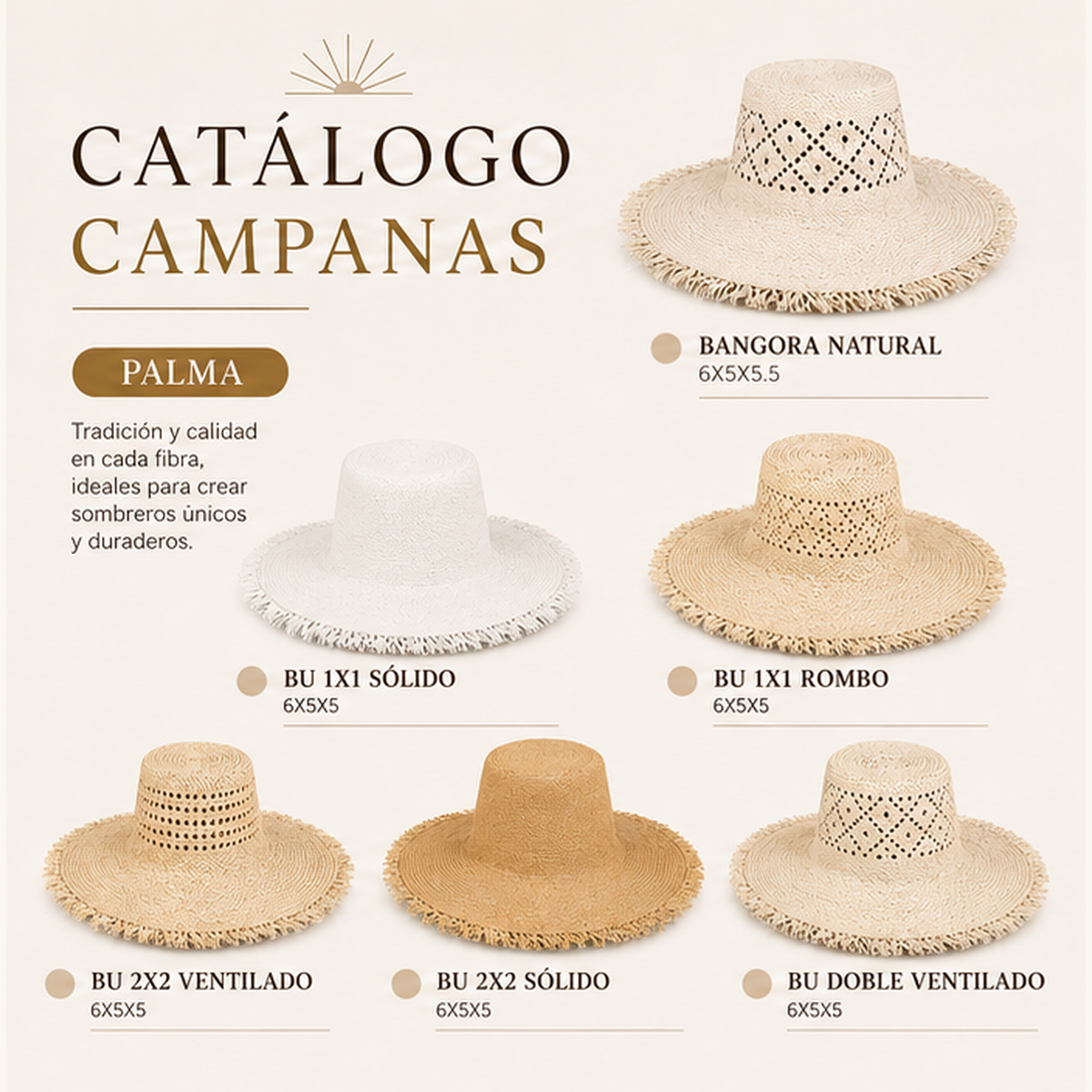 Catálogo Campanas Palma — materiales para sombrero
